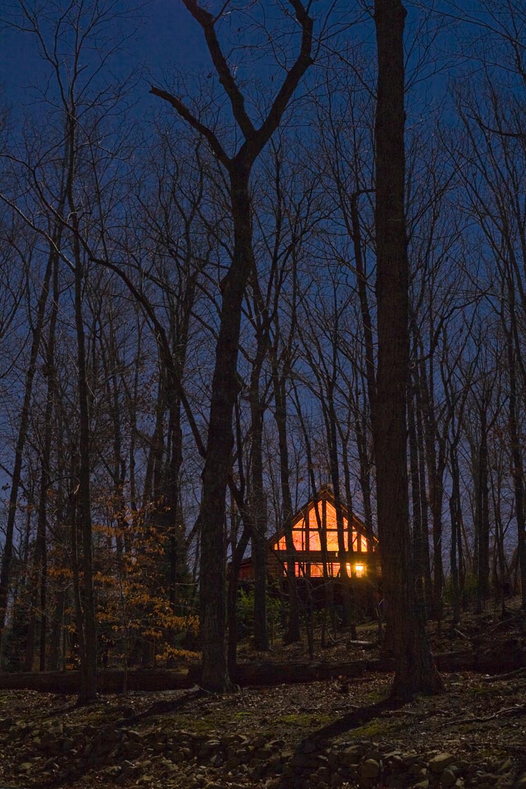 Log cabin at night, Chapel Hill, NC