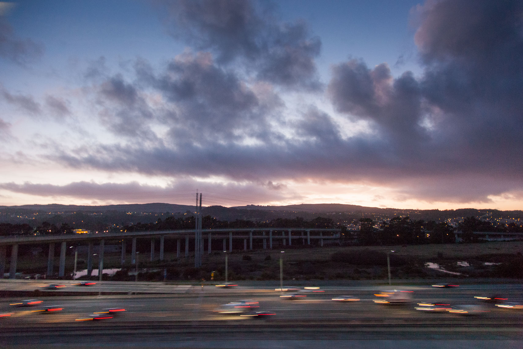 California Highway 101 at sunset, South San Francisco,  urban, transportation