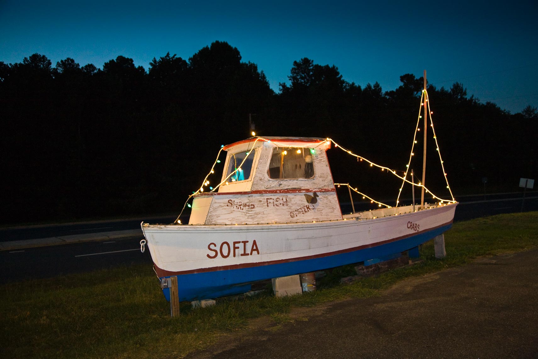  Boat on the grass at night, Chapel Hill, NC